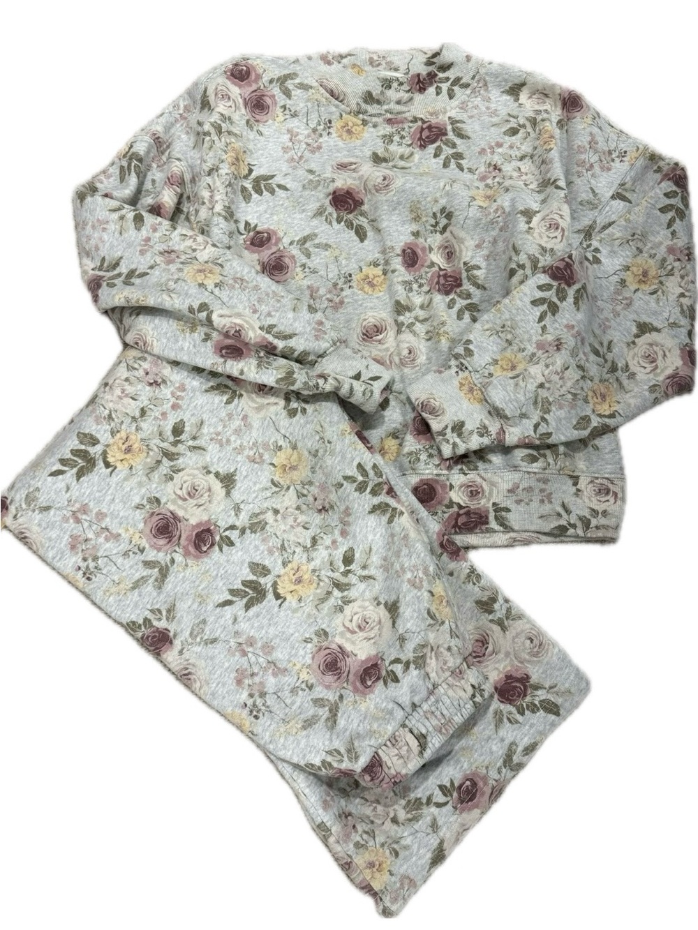 Abercrombie & Fitch soft A&F grey floral sweatshirt & wide leg sweatpants small